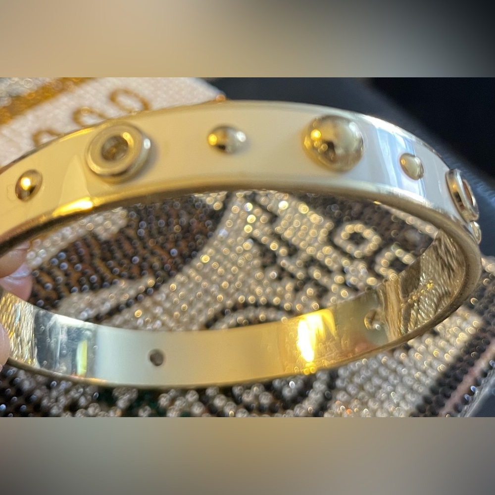 Coach Gold Metal Bangle Bracelet with Screw Stud Details - Picture 2 of 4